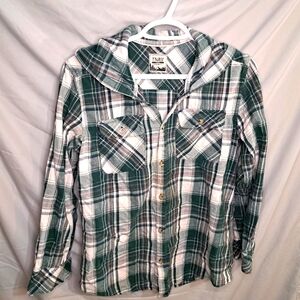 ⚡️2 For $15 ⚡️ TNA Green Plaid Button-Up Hooded Shirt Boyfriend fit size small
